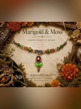 “Marigold & Moss” – Handmade Orange Kyanite Flower Necklace